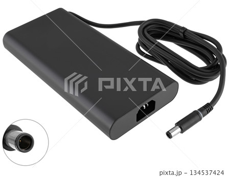 Power adapter for laptop, on white background in insulation Power adapter for laptop, on white background in insulation 134537424