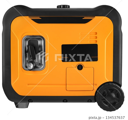 Gasoline inverter generator, with correct current sine wave, on white background in insulation Gasoline inverter generator, with correct current sine wave, on white background in insulation 134537637