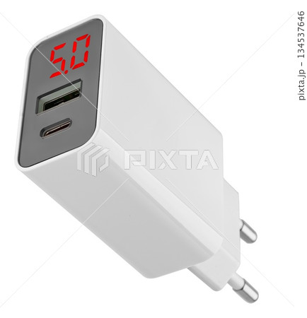 power adapter for phone, white color, on white background in insulation power adapter for phone, white color, on white background in insulation 134537646