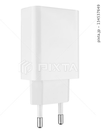 power adapter for phone, white color, on white background in insulation power adapter for phone, white color, on white background in insulation 134537649