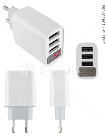 power adapter for phone, white color, on white background in insulation power adapter for phone, white color, on white background in insulation 134537668