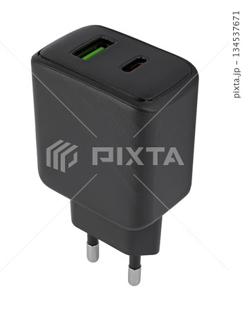 power adapter for phone, black color, on white background in ins power adapter for phone, black color, on white background in ins 134537671