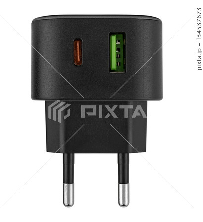 power adapter for phone, black color, on white background in ins power adapter for phone, black color, on white background in ins 134537673