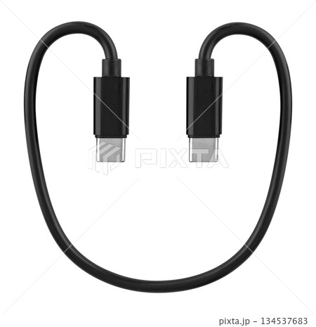 cable with Type-C connector, black color, insulated on white background 134537683