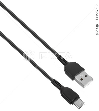 cable with USB and Type-C connector, insulated on white background cable with USB and Type-C connector, insulated on white background 134537698