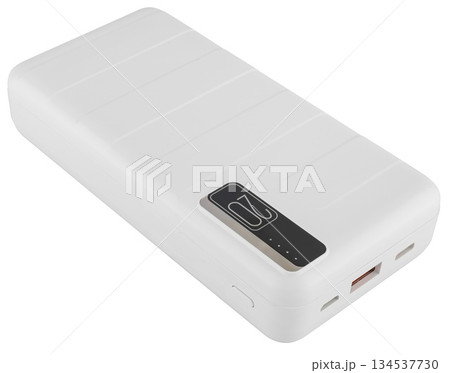 portable external battery for charging your phone, on white background in insulation portable external battery for charging your phone, on white background in insulation 134537730