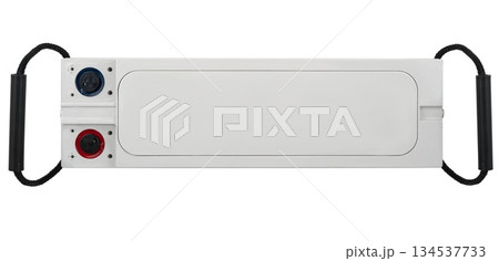 Helium-based rechargeable battery, insulated on white background 134537733