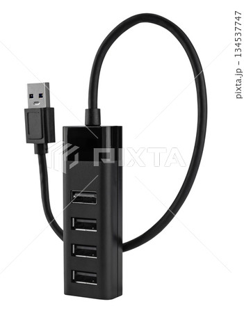 USB hub, card reader for multiple USB ports, on a white background in isolation 134537747