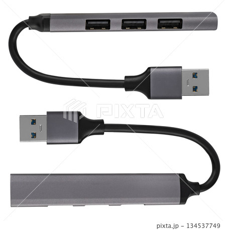 USB hub, card reader for multiple USB ports, on a white background in isolation USB hub, card reader for multiple USB ports, on a white background in isolation 134537749