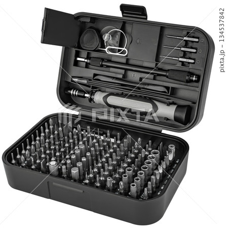 set of tools and screwdriver bits on white background in insulation set of tools and screwdriver bits on white background in insulation 134537842
