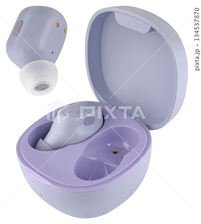 Wireless acoustic headphones, phone accessory, on white background 134537870