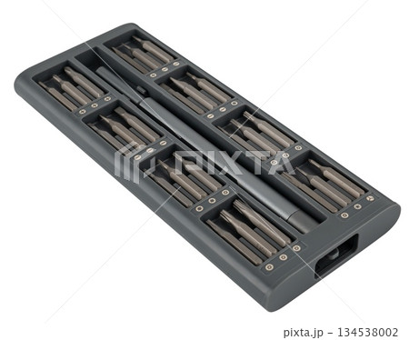Screwdriver, bit holder and bit set, tool, isolated on white background 134538002