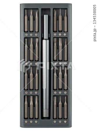 Screwdriver, bit holder and bit set, tool, isolated on white background 134538005