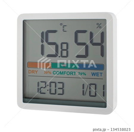 Digital thermometer screen, on white background in insulation Digital thermometer screen, on white background in insulation 134538023