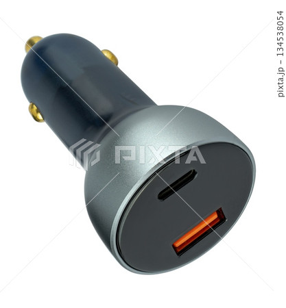 Car cigarette lighter power adapter, for tablet phone, on white background in insulation Car cigarette lighter power adapter, for tablet phone, on white background in insulation 134538054