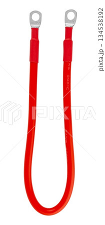 electrical cable with metal contacts insulated on white background electrical cable with metal contacts insulated on white background 134538192