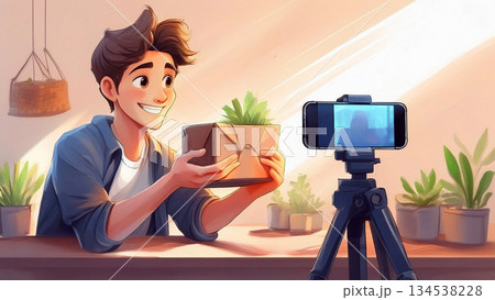スマホで動画撮影をする男性 134538228