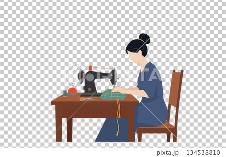 圖說：一位婦女正在用縫紉機製作幼兒園和學校入學用品 134538810