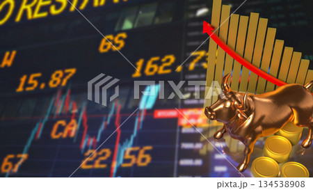 Golden Bull Market Surge for Business concept 3d Render. Golden Bull Market Surge for Business concept 3d Render. 134538908