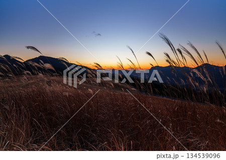 超広角レンズが描き出す曽爾高原師走の夕景 日没から美しい夕焼けまで 山際に残る夕焼けと暗くなる高原② 超広角レンズが描き出す曽爾高原師走の夕景 日没から美しい夕焼けまで 山際に残る夕焼けと暗くなる高原② 134539096