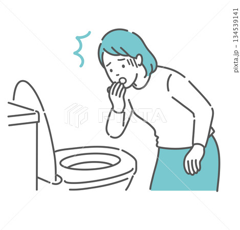 トイレで便や出血を見て驚愕する女性のイラスト（血便・不正出血・異常発見） 134539141