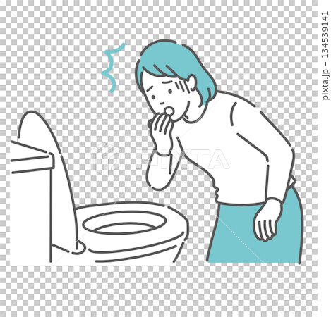 トイレで便や出血を見て驚愕する女性のイラスト（血便・不正出血・異常発見） 134539141