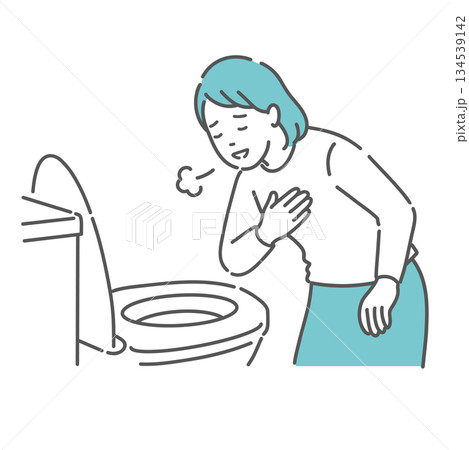 トイレで便の状態を確認して安心する女性のイラスト(異常なし・便秘解消) トイレで便の状態を確認して安心する女性のイラスト(異常なし・便秘解消) 134539142