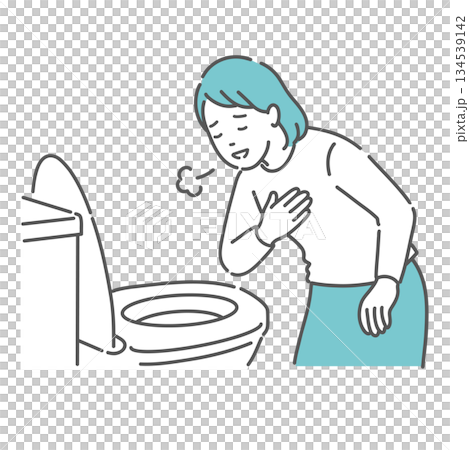 トイレで便の状態を確認して安心する女性のイラスト(異常なし・便秘解消) トイレで便の状態を確認して安心する女性のイラスト(異常なし・便秘解消) 134539142
