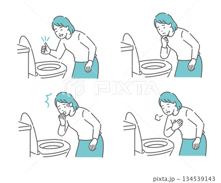 トイレで便の状態を確認する女性のイラストセット(OK・困る・驚く・安心) トイレで便の状態を確認する女性のイラストセット(OK・困る・驚く・安心) 134539143
