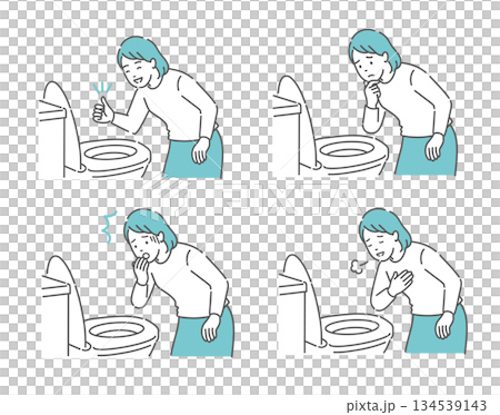トイレで便の状態を確認する女性のイラストセット(OK・困る・驚く・安心) トイレで便の状態を確認する女性のイラストセット(OK・困る・驚く・安心) 134539143