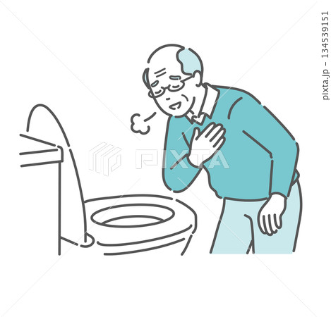 トイレで便の状態を確認して安心する高齢男性のイラスト(異常なし・便秘解消・介護) トイレで便の状態を確認して安心する高齢男性のイラスト(異常なし・便秘解消・介護) 134539151