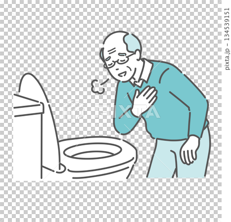 トイレで便の状態を確認して安心する高齢男性のイラスト(異常なし・便秘解消・介護) トイレで便の状態を確認して安心する高齢男性のイラスト(異常なし・便秘解消・介護) 134539151