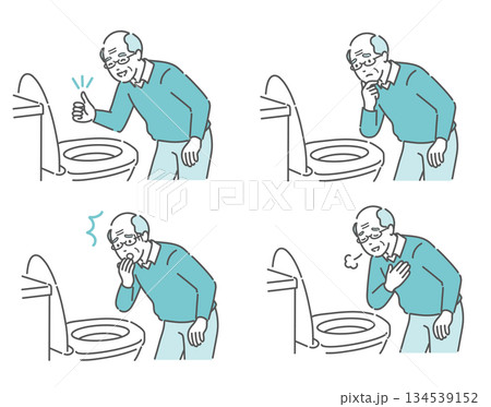 トイレで便の状態を確認する高齢男性のイラストセット(OK・困る・驚く・安心) トイレで便の状態を確認する高齢男性のイラストセット(OK・困る・驚く・安心) 134539152