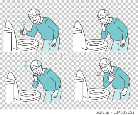 トイレで便の状態を確認する高齢男性のイラストセット(OK・困る・驚く・安心) トイレで便の状態を確認する高齢男性のイラストセット(OK・困る・驚く・安心) 134539152