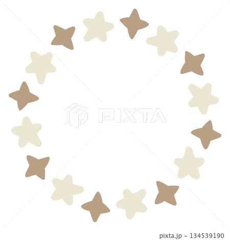 Minimalist circular frame made of simple star shapes. Modern decorative vector star wreath design perfect for holiday cards, invitations, branding, and festive graphic projects 134539190