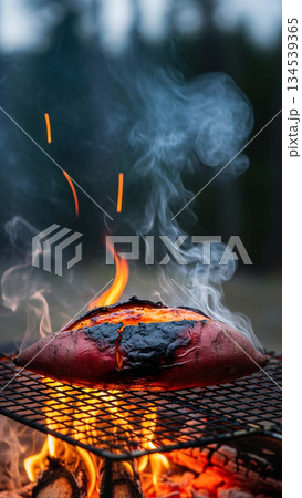 熾火のそばで焼けるさつまいも 熾火のそばで焼けるさつまいも 134539365