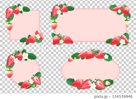 苺_リアル寄り手描き_ワンポイント丸・四角フレームセット 134539946