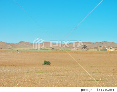モロッコ　電車の窓からの景色　マラケシューカサブランカ間　5月の朝 134540864