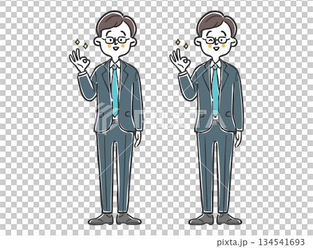 商人做出OK手勢,全身像,向量圖 商人做出OK手勢,全身像,向量圖 134541693