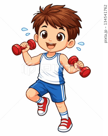 Cartoon illustration of a boy exercising Cartoon illustration of a boy exercising 134541762