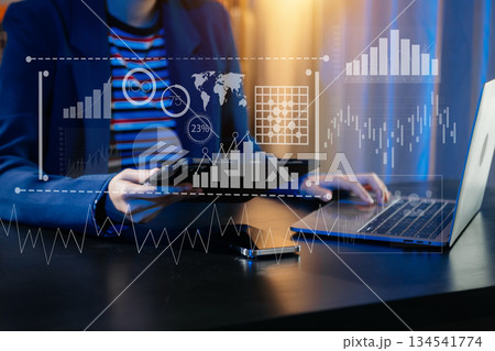 Financial report data of business operations balance sheet and income statement and diagram as Fintech concept. Financial report data of business operations balance sheet and income statement and diagram as Fintech concept. 134541774