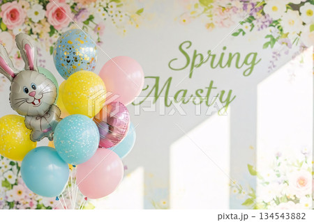 Easter Balloon Bouquet with Spring Backdrop Easter Balloon Bouquet with Spring Backdrop 134543882
