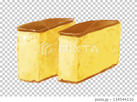 美味しそうな切られたカステラの手描き水彩イラスト 美味しそうな切られたカステラの手描き水彩イラスト 134544110