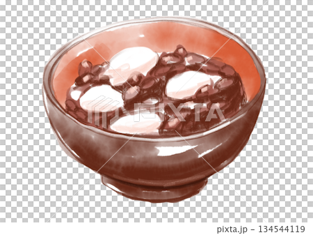 美味しそうな粒あんたっぷりの白玉ぜんざいの手描き水彩イラスト 134544119