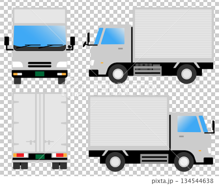 卡車（廂式車身，綠色車牌）的前視圖、後視圖和側視圖 134544638
