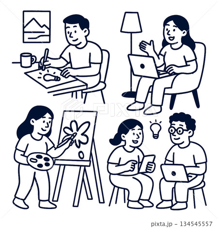 Isolated separated layered lineart outline illustration of people working and creating art 134545557