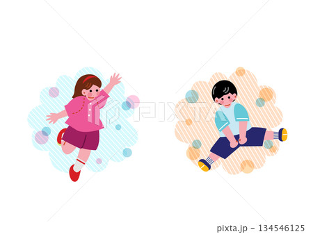 元気にジャンプする子供達のイラスト 134546125