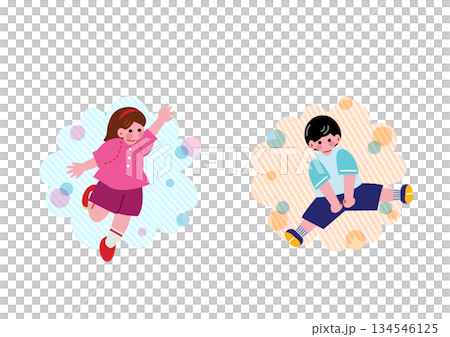 孩子們高高興興地跳躍的插圖 134546125