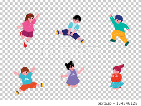 元気にジャンプする子供達のイラスト 134546128