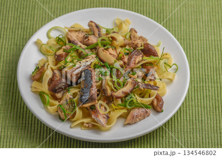 鯖缶とシメジのパスタ 鯖缶とシメジのパスタ 134546802